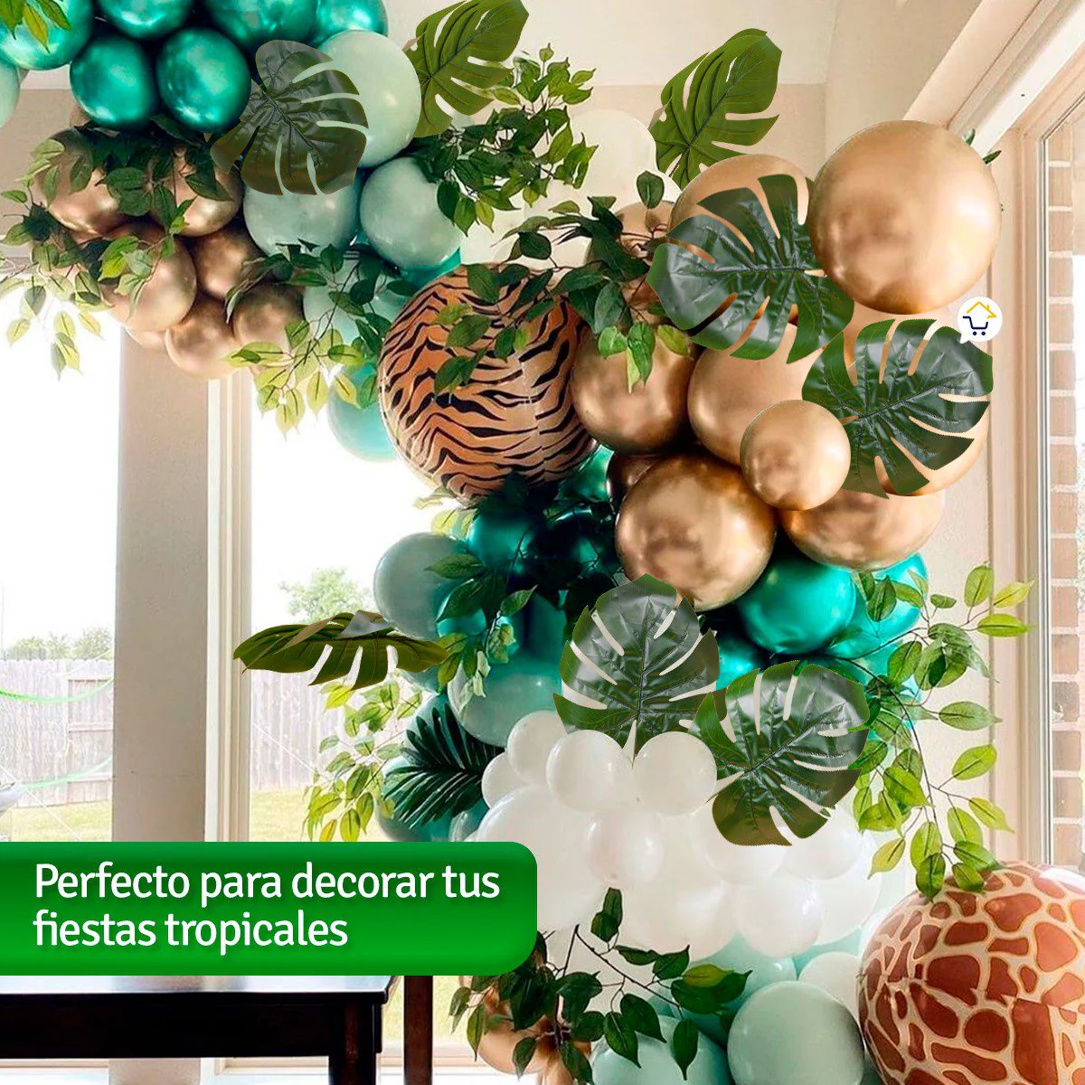 Plantas Artificiales Hojas Medianas X12 Decoración Tropical Fiestas 6291 - Imagen 3